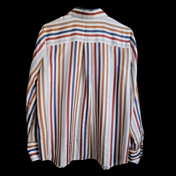 Lafayette 148 Silk Multicolored Vertical Striped Button Down Blouse Shirt Small - Picture 4 of 9